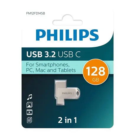 USB-флешка Philips 2-in-1 USB 3.2 - Type-C 128 ГБ (USB 3.2 (Type-C)) серебристый - 2