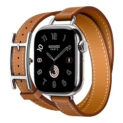 Умные часы Apple Watch Hermes Series 11 42mm GPS + Cellular Silver Titanium Case Gold Double Tour Hapi Attelage Strap