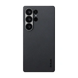 Клип-кейс (накладка) Pitaka Ultra-Slim Case для Samsung Galaxy S25 Ultra кевлар (арамид), чёрно-серый (узкая полоска)