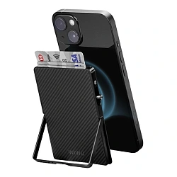 Кардхолдер с функцией подставки WIWU Warriors Mag Metal Stand кевлар (арамид), чёрно-серый (узкая полоска)