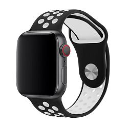 Спортивный ремешок Nike для Apple Watch 38 / 40 / 41 / 42mm фторэластомер чёрный с белым