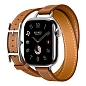 Умные часы Apple Watch Hermes Series 11 42mm GPS + Cellular Silver Titanium Case Gold Double Tour Hapi Attelage Strap (with Orange Hermès Sport band)