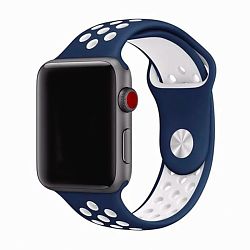 Спортивный ремешок Nike для Apple Watch 44 / 45 / 46 / 49mm фторэластомер синий с белым